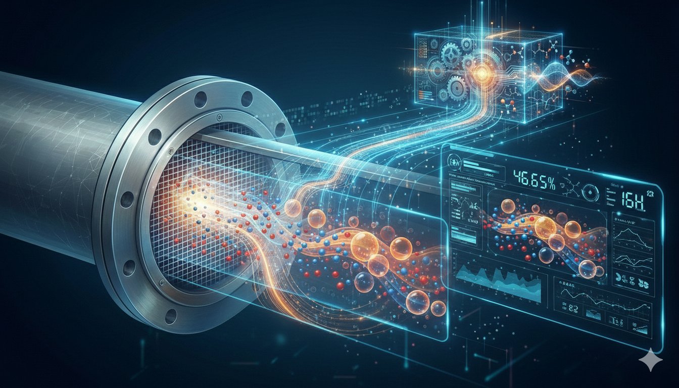 quantropIQ inline process sensor installed in industrial reactor piping